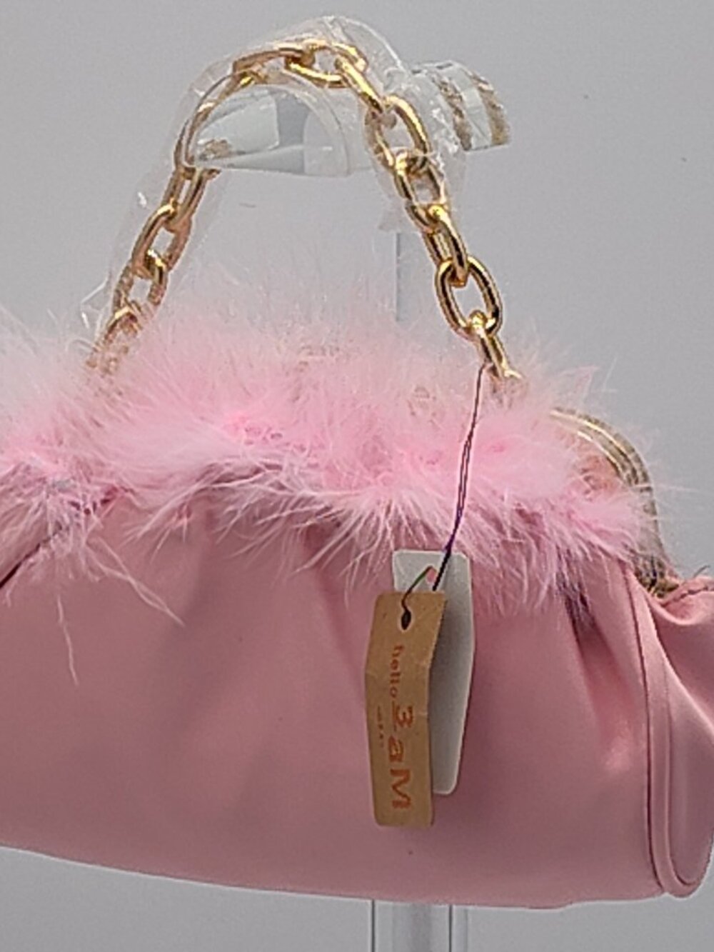 After-Dark Glam Feathered Satin Clutch in Petal Pink - Hello 3am